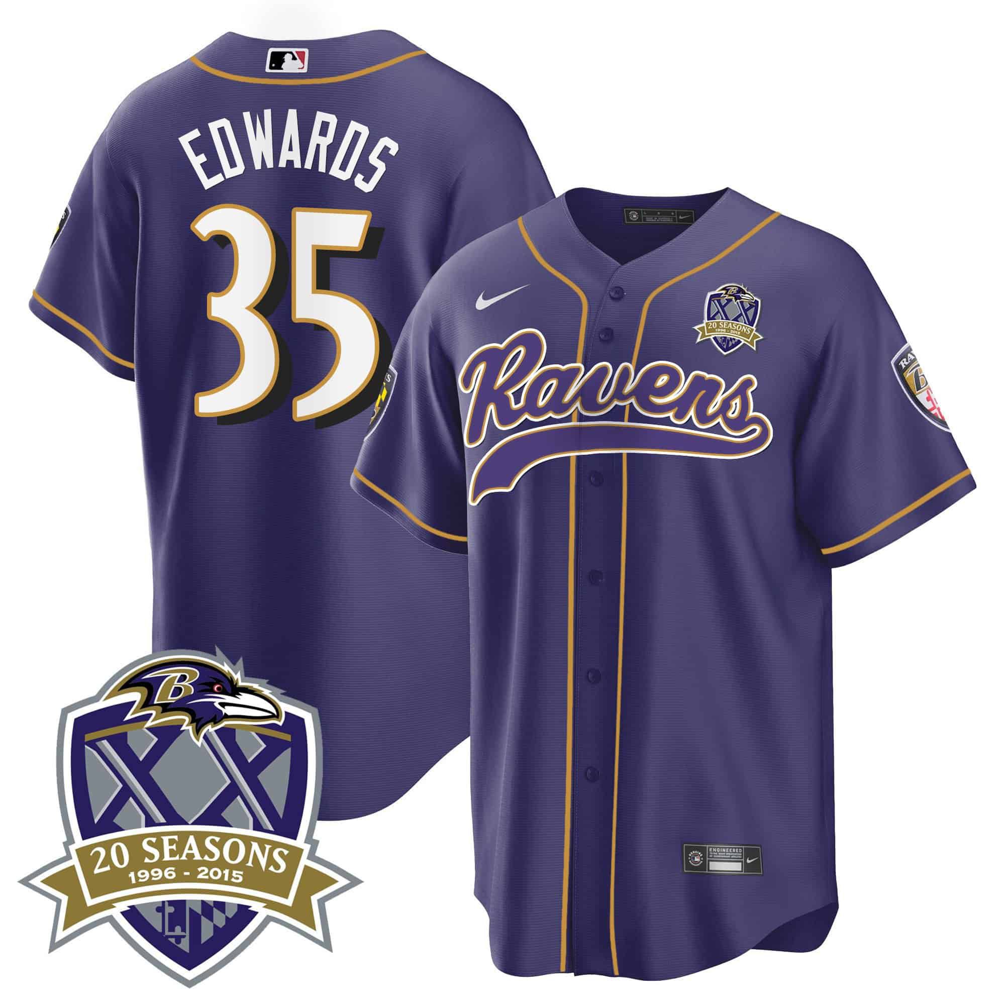 Men Baltimore Ravens #35 Edwards Purple 2024 Nike 20th Season Patch Baseball NFL Jersey style 1